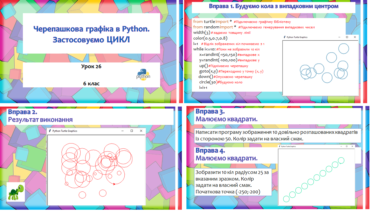 6 клас. Урок №26. Python. Черепашкова графіка. Цикл while - 2