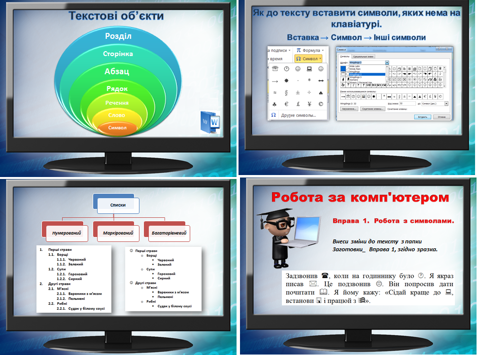 Урок 10. Текстовий документ та його об’єкти. Створення, редагування та форматування списків. Додавання символів, формул в текстовий документ
