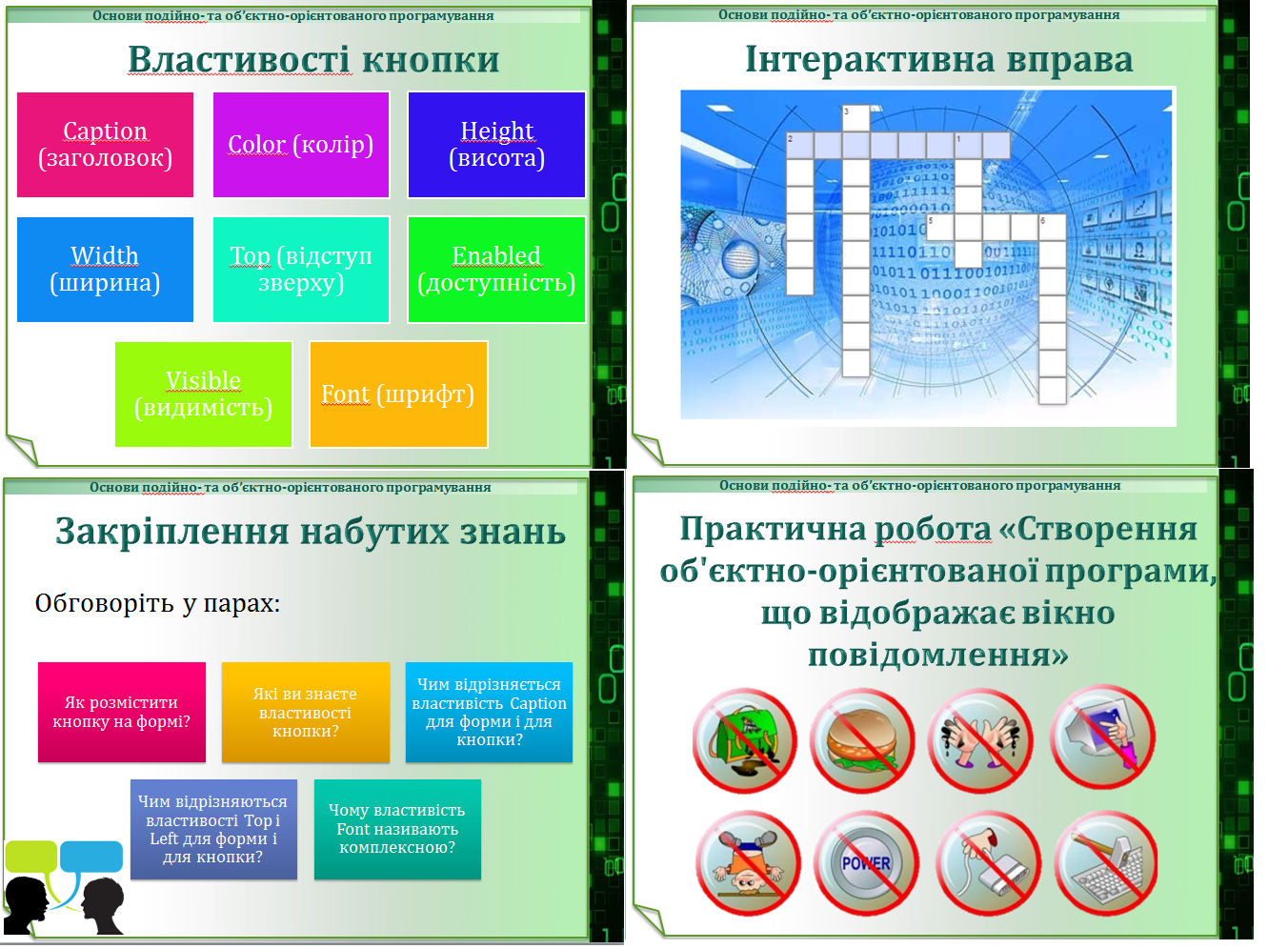 Урок 25. Основні компоненти програми. Практична робота 8. Створення об’єктно-орієнтованої програми, що відображає вікно повідомлення. 