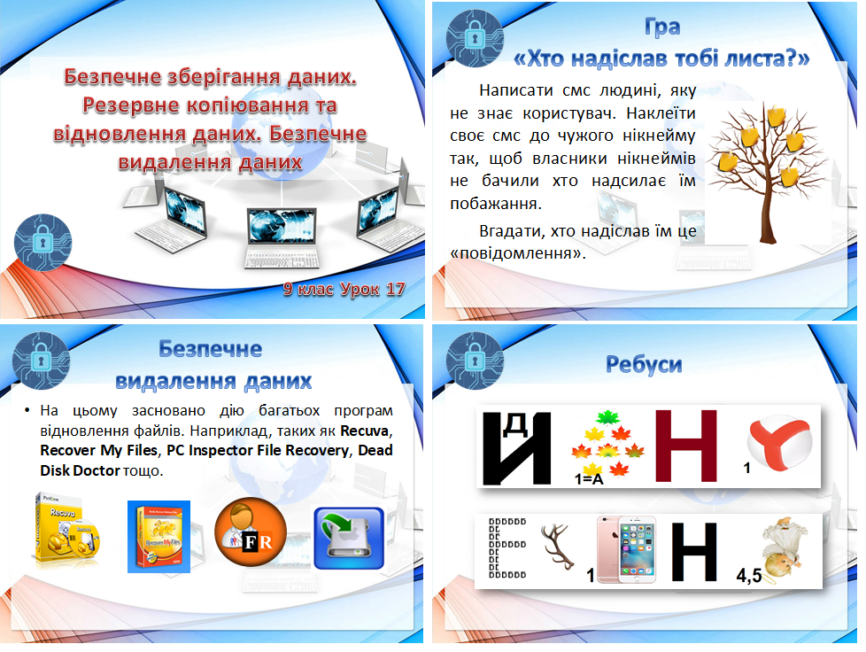 9 клас. Урок 17. Безпечне зберігання даних. Резервне копіювання та відновлення даних