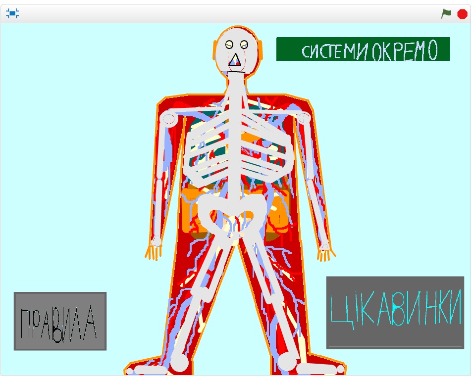 «Human body». Переможець ІІ фестивалю Scrаtch-проектів. Переможець у номінації «Навчаємося разом з рудим котом». Молодша група
