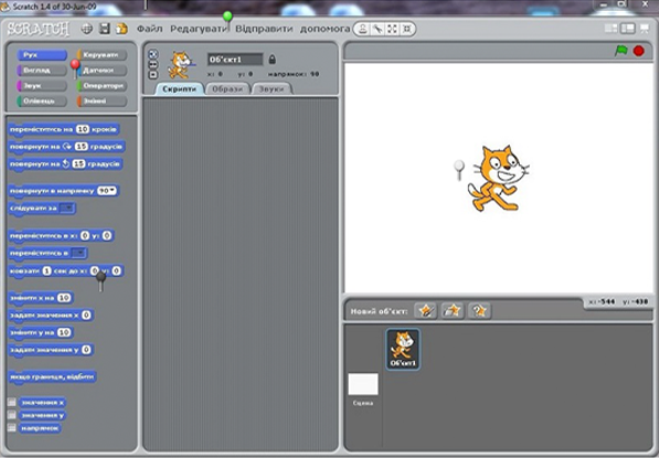 Знайомство з вікном програми Scratch
