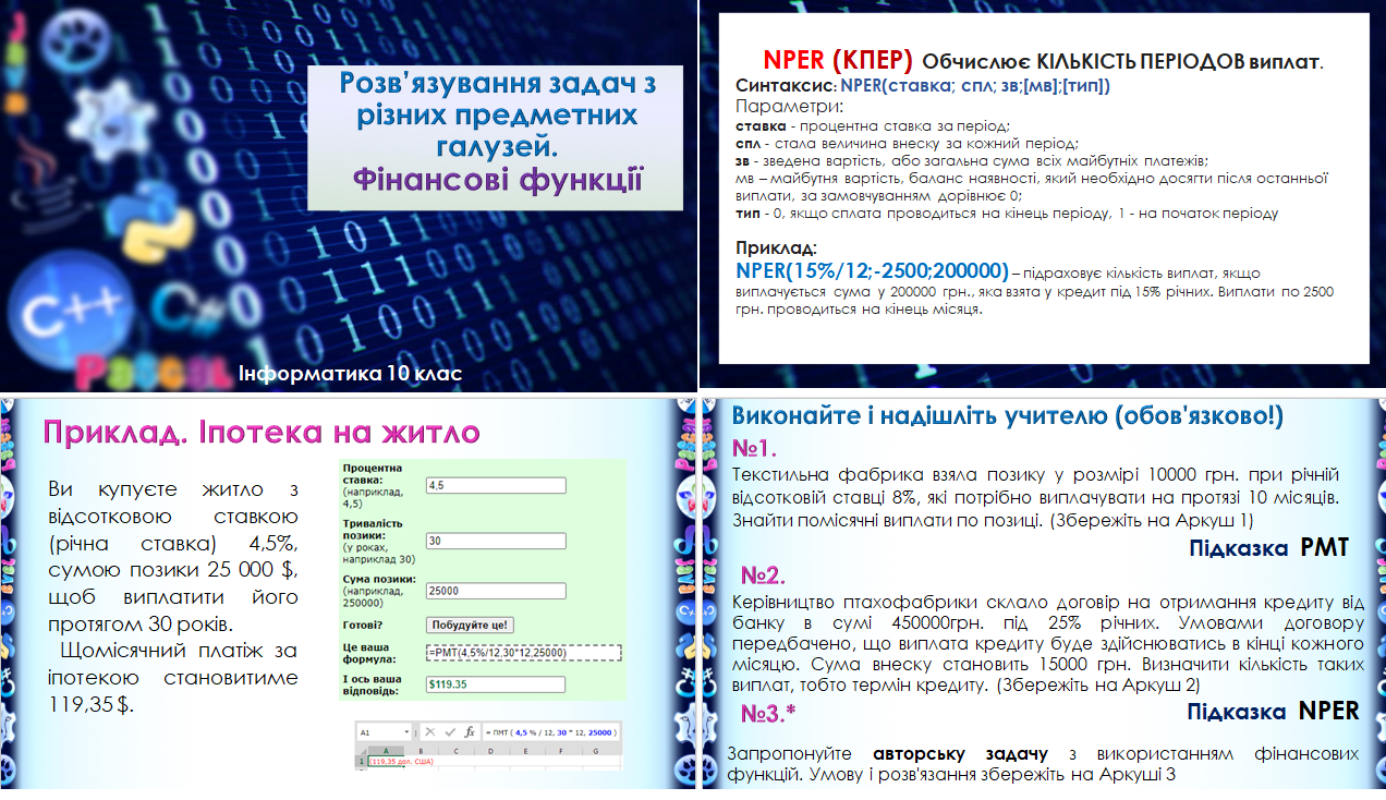 Розв’язування задач з різних предметних галузей. Фінансові функції